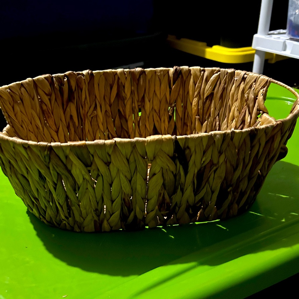 Oblong Water Hyacinth decorative storage basket. 6”H x 11”D x 16.5”W